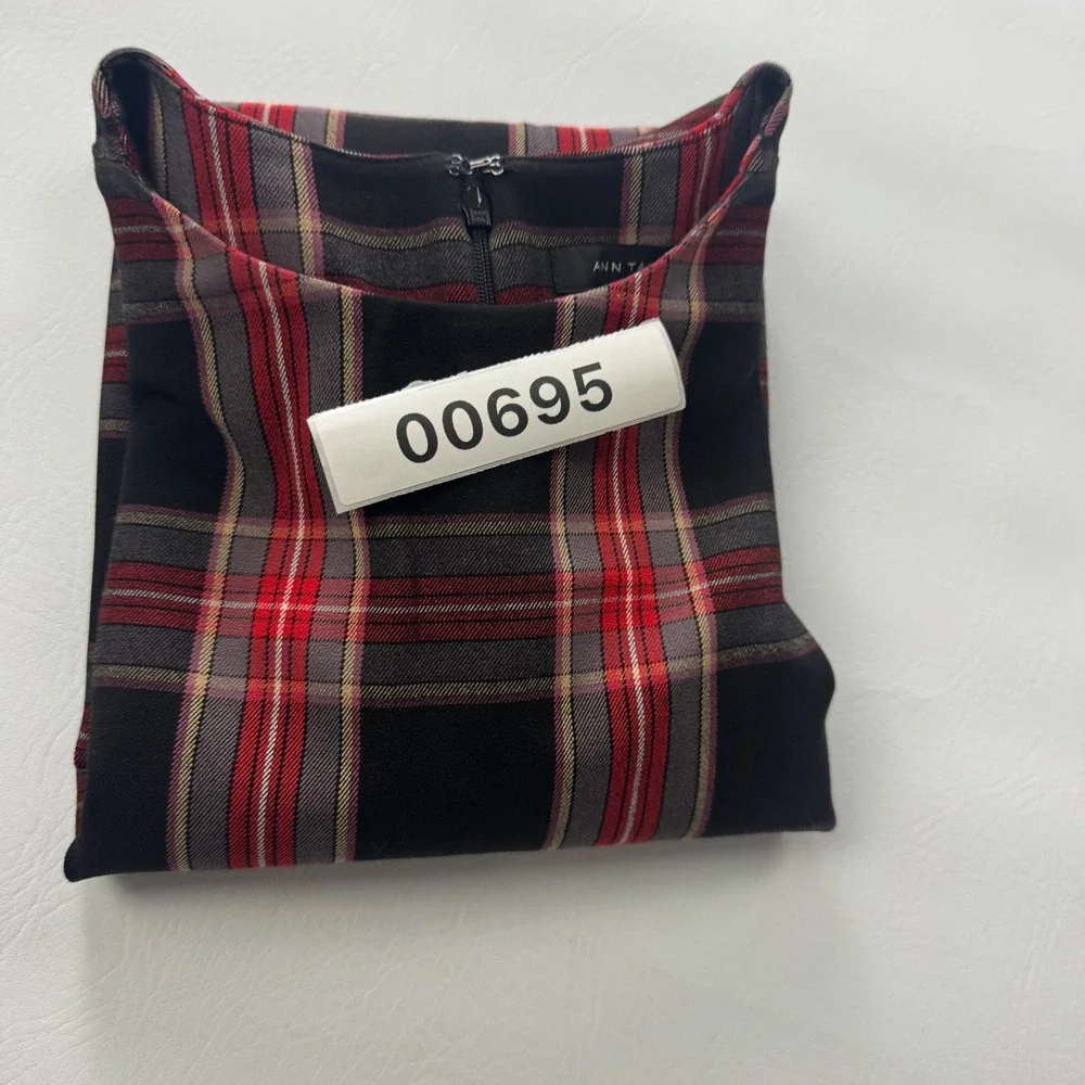 Ann Taylor Womens Red Black Plaid Sleeveless Shift Dress Career Size 10